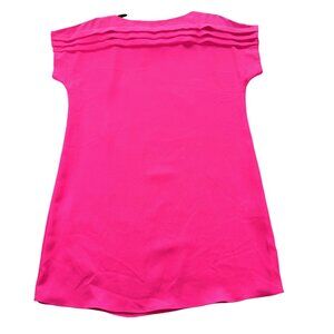 Trina Turk Adita Hot Pink Pleated Ruffle Crew Neck Shift Dress - Small